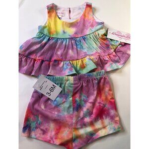 Bonnie Baby Girl Outfit Summer TieDye Romper Set Size 3-6mo. (Macy's)  2pc